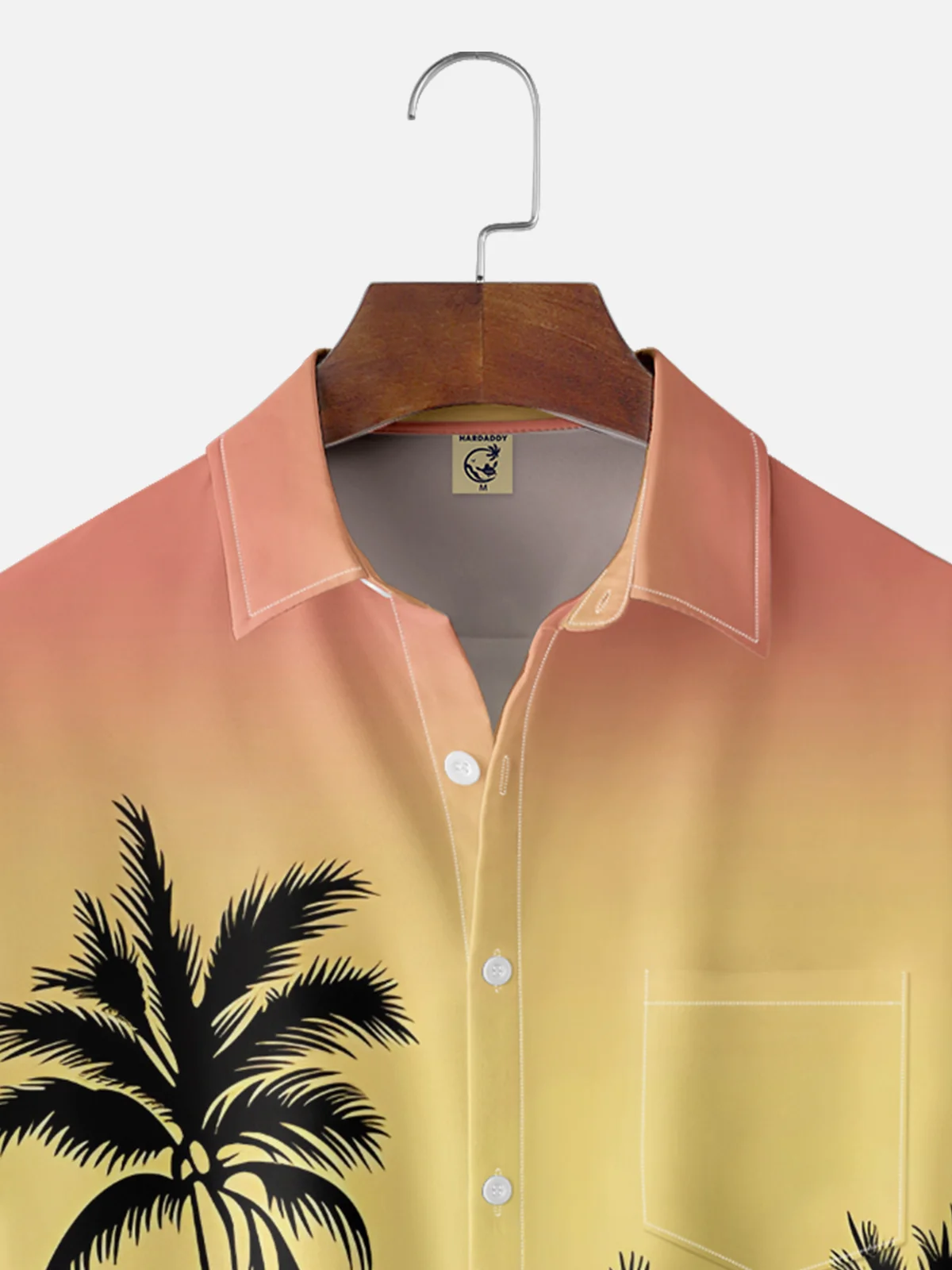 Moisture-wicking Coconut Tree Gradient Color Chest Pocket Hawaiian Shirt