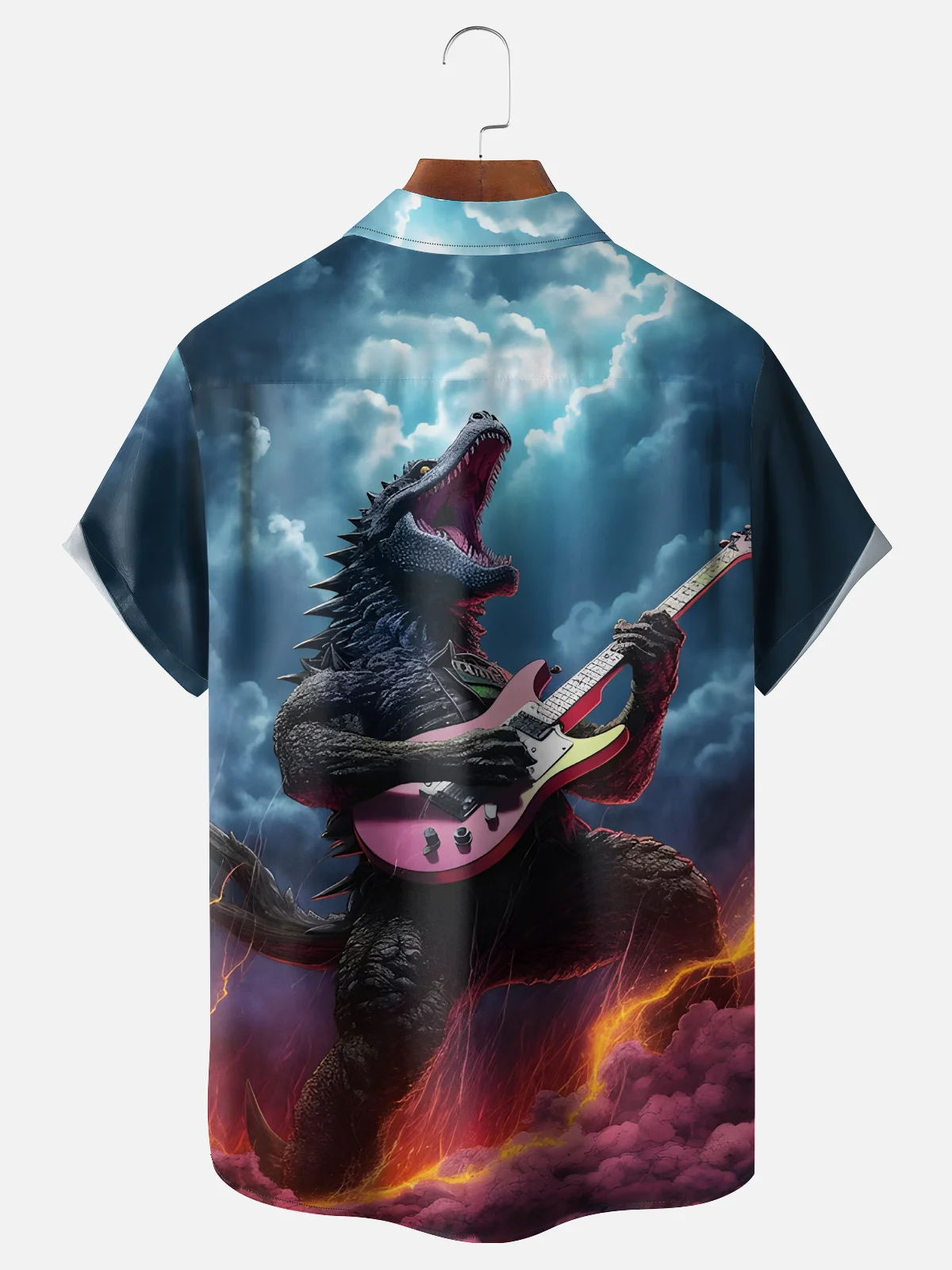 Moisture-wicking Music Rock Godzilla Guitar Chest Pocket Casual Shirt