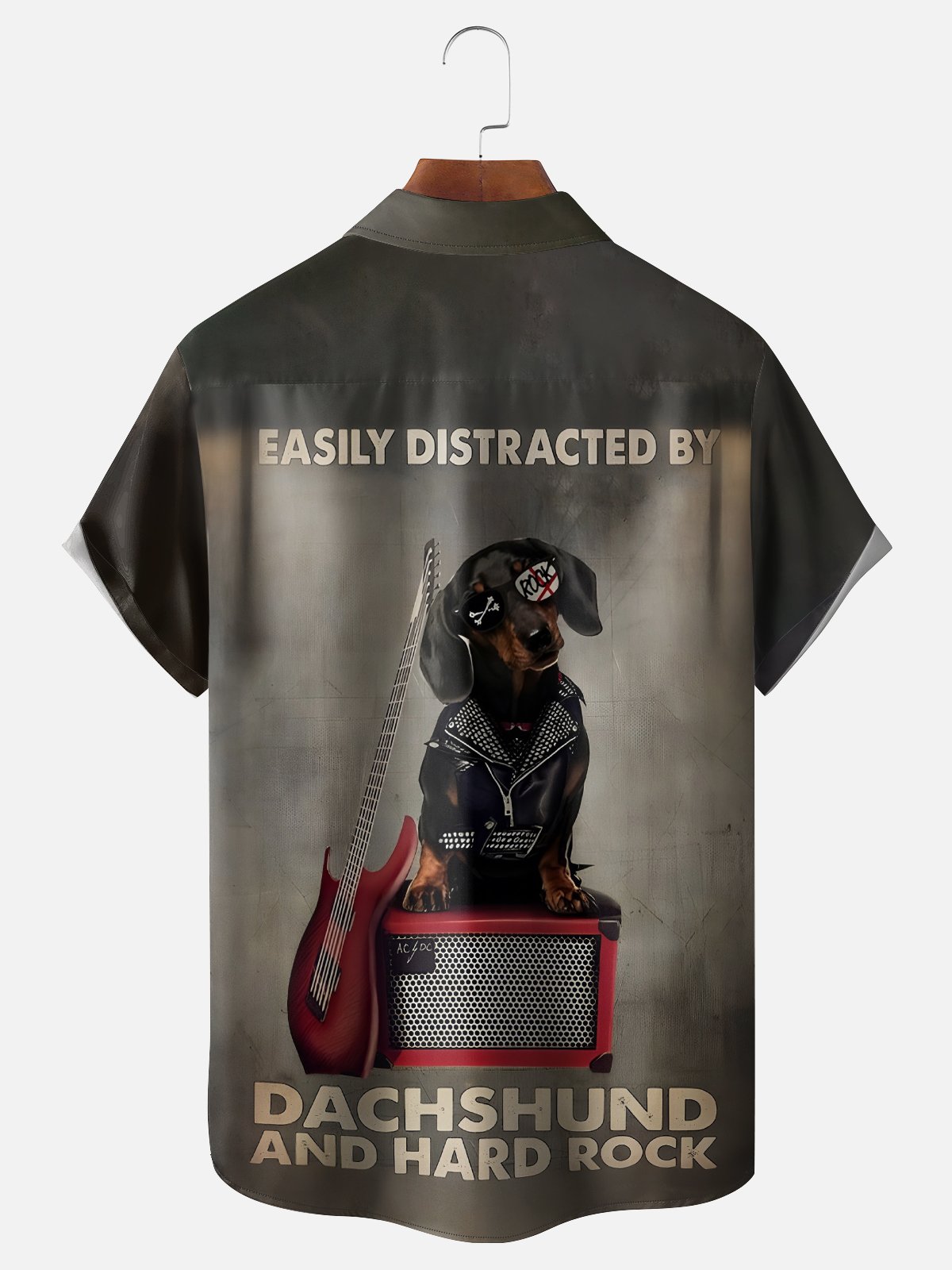 Moisture-wicking Hard Rock Dachshund Dog Chest Pocket Casual Shirt