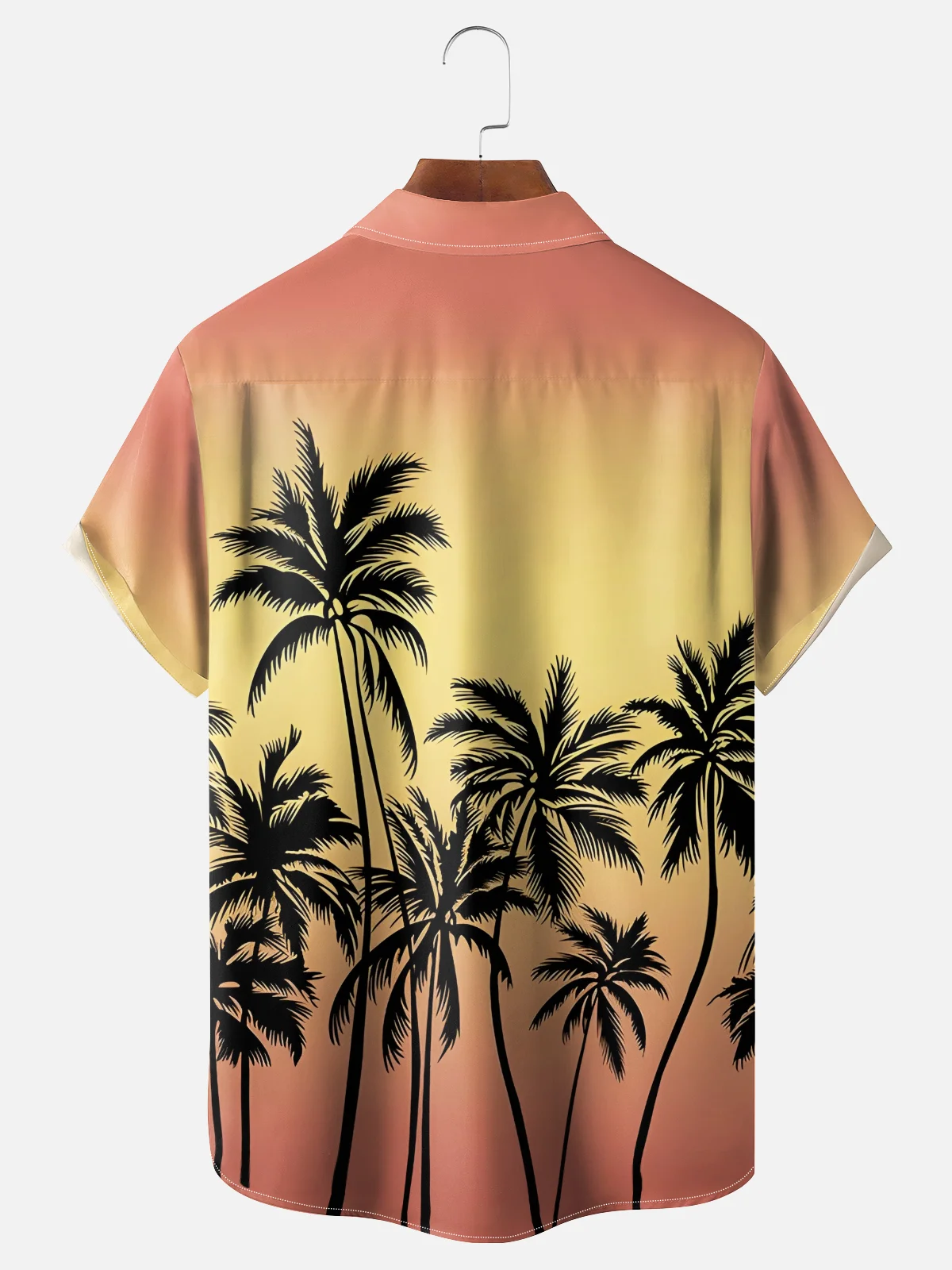 Moisture-wicking Coconut Tree Gradient Color Chest Pocket Hawaiian Shirt