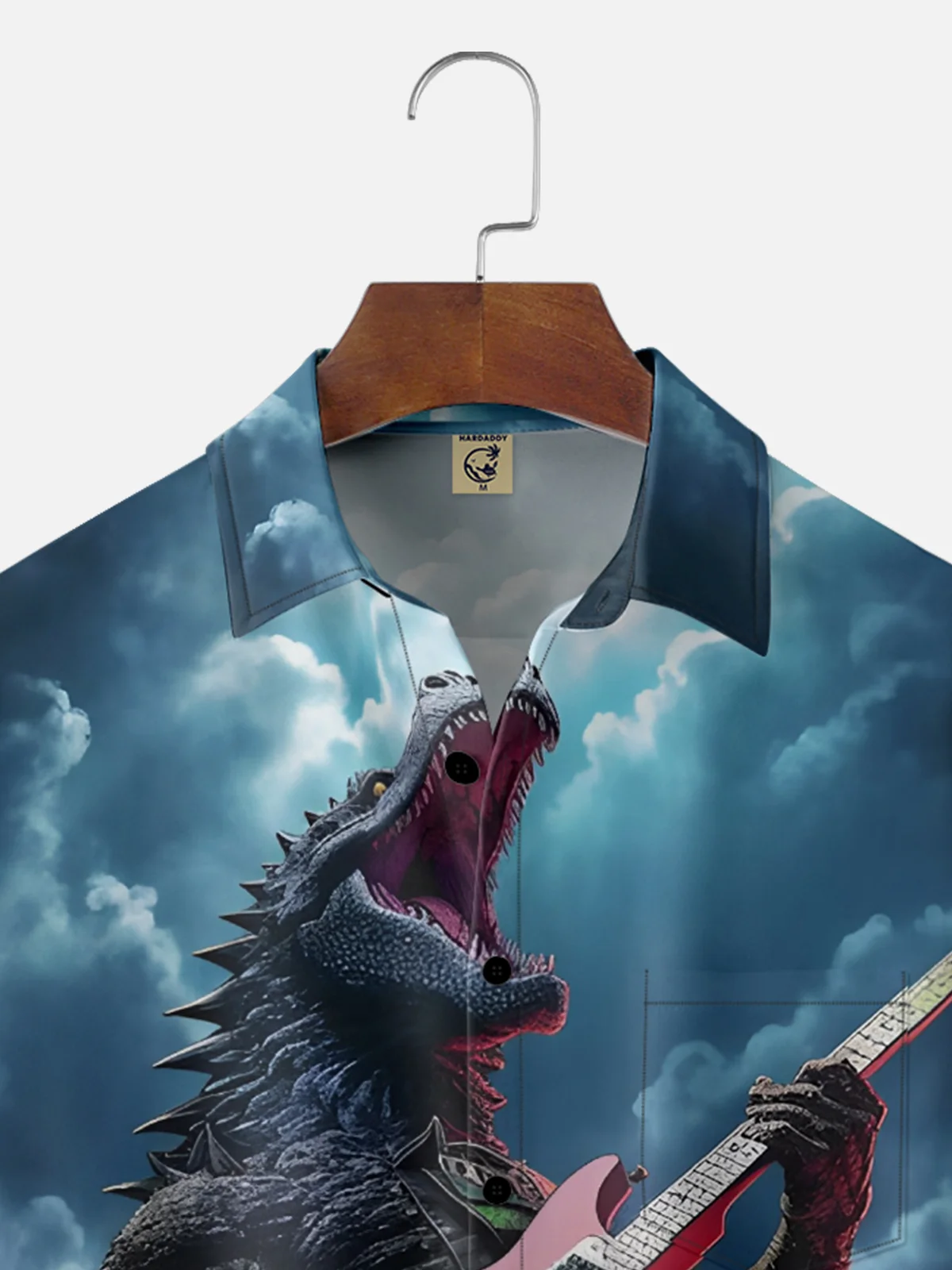 Moisture-wicking Music Rock Godzilla Guitar Chest Pocket Casual Shirt