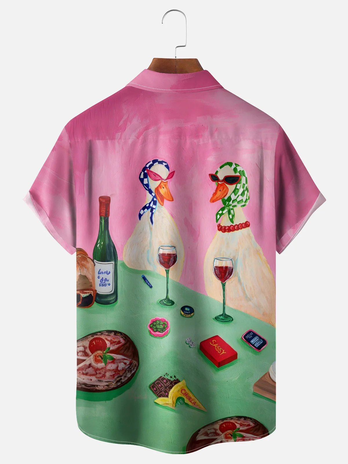 Moisture-wicking Animal Wine Funny Chest Pocket Hawaiian Shirt