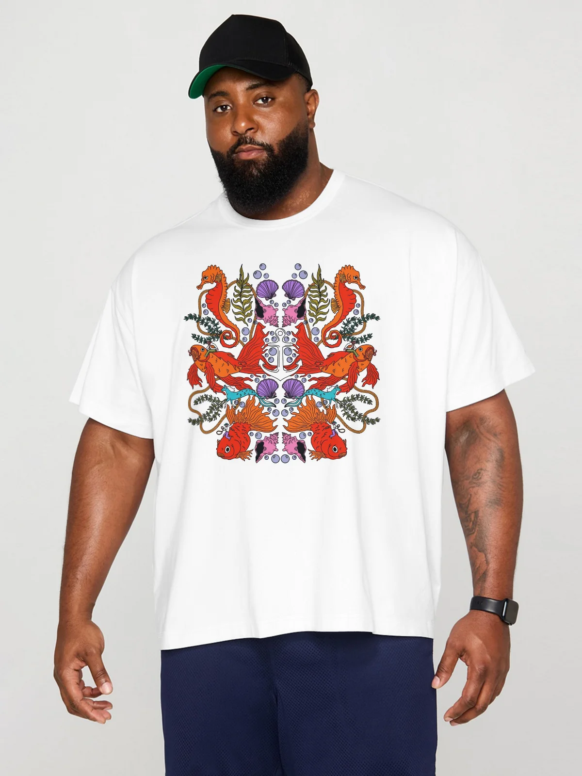 Hardaddy X Motel Gemini Mens Marine Seahorse Goldfish Conch Scallop Short Sleeve T-shirt Graphic Tee