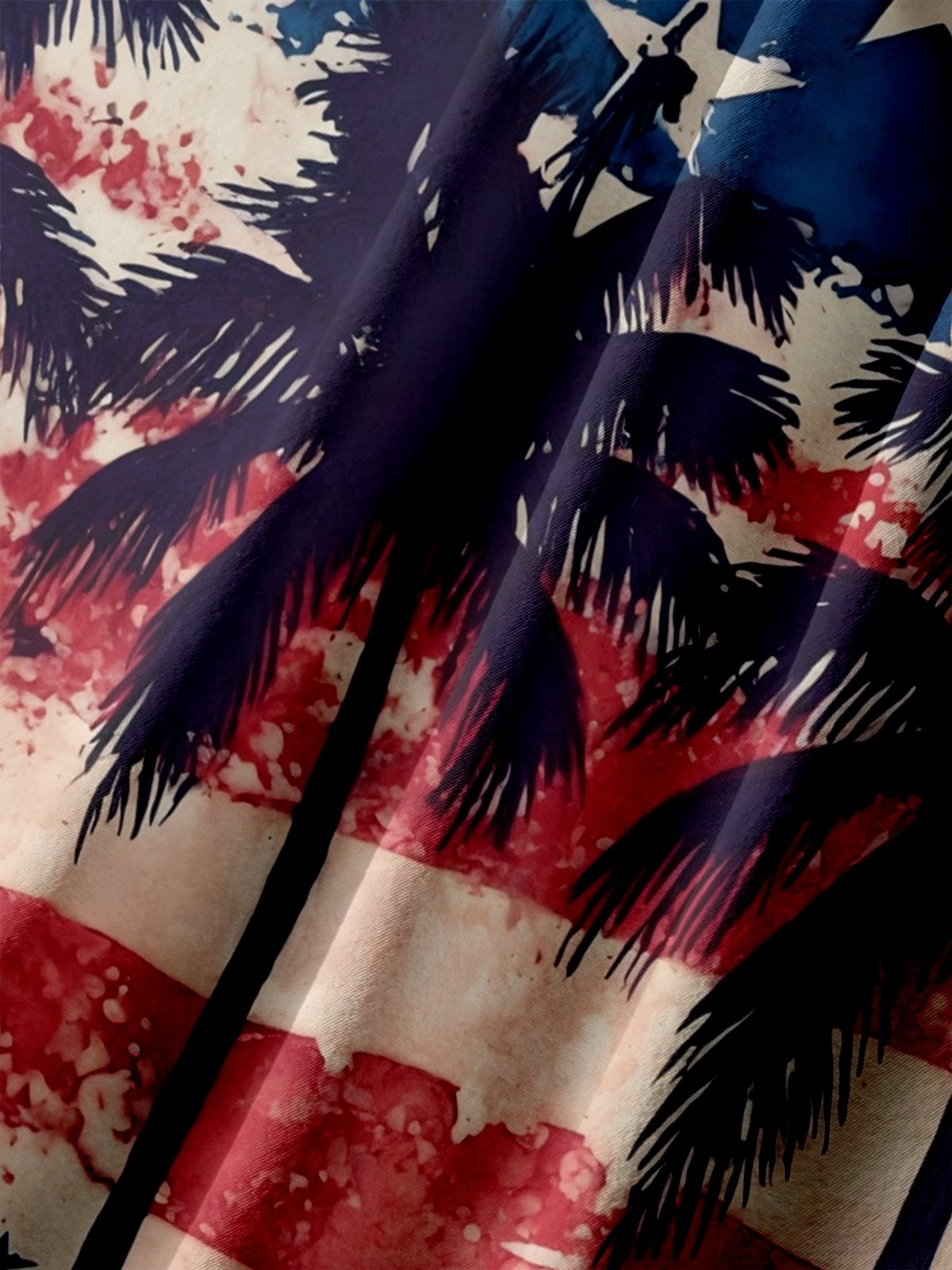 Big Size Moisture-wicking American Flag Palm Tree Chest Pocket Hawaiian Shirt