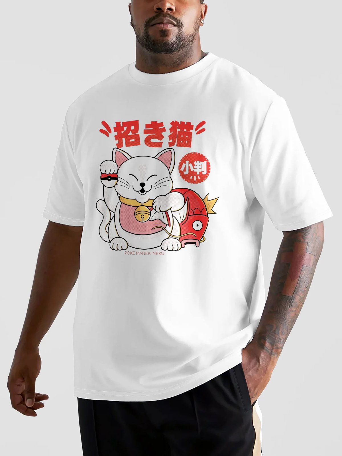 Hardaddy X Contatoeoli Studio Mens Japanese Lucky Cat Short Sleeve T-shirt Graphic Tee