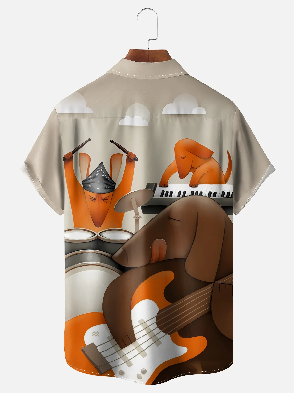 Moisture-wicking Music Guitar Keyboard Drums Dogs Chest Pocket Casual Shirt