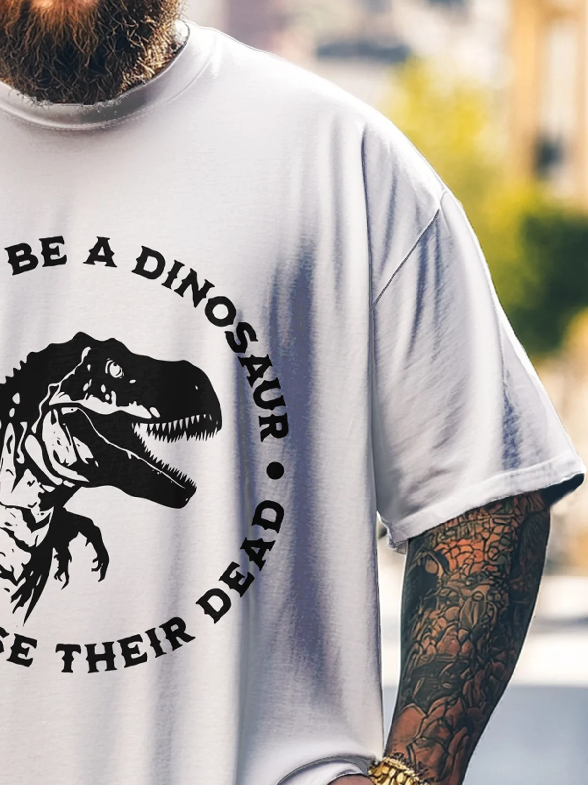 Hardaddy x Valentina Bjekovic Big Size Men's Funny Dinosaur Illustration Multicolor Loose T-shirt