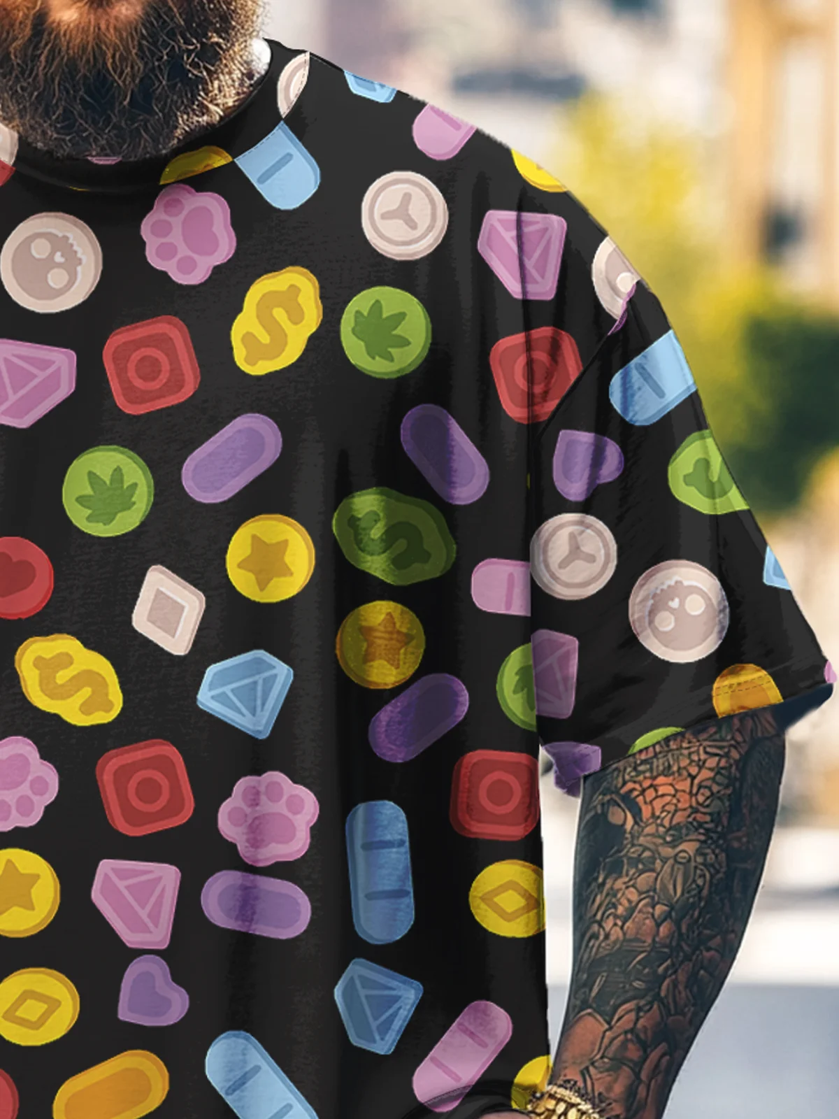 Hardaddy x Valentina Bjekovic Big Size Men's Funny Coin Symbol Multicolor Loose T-shirt