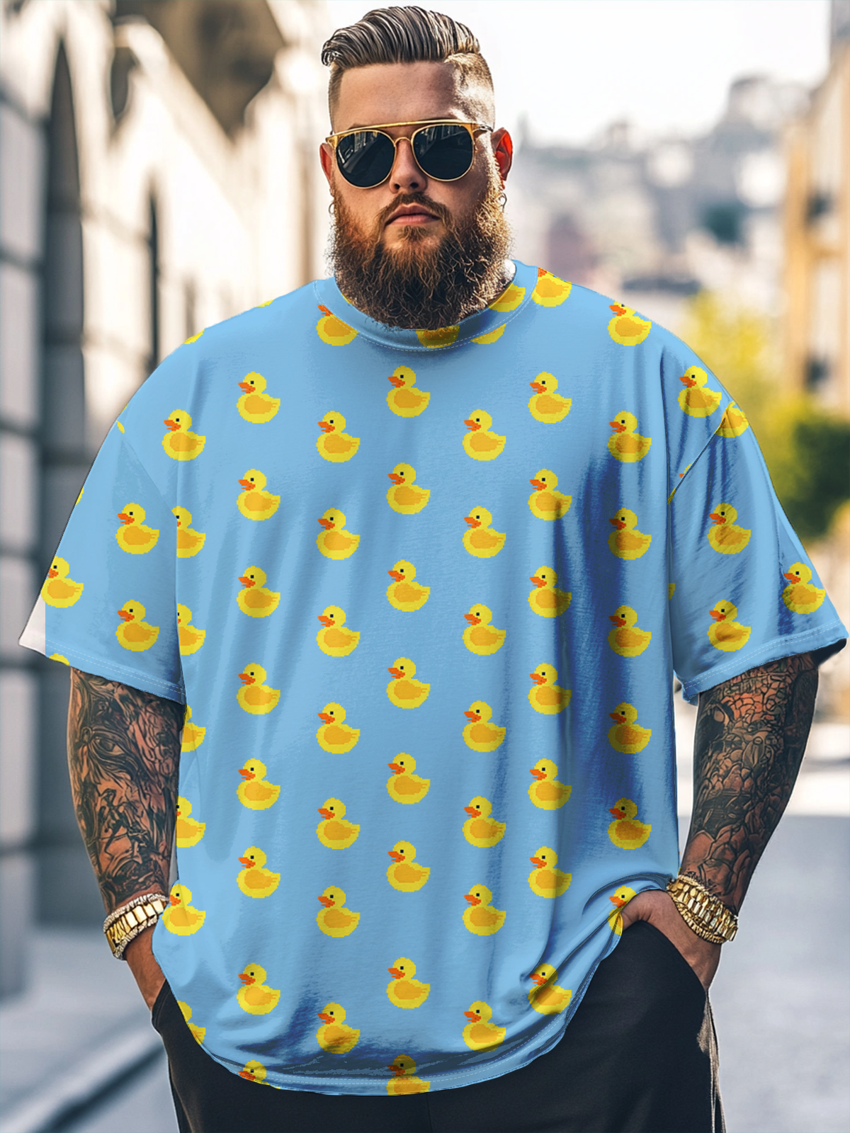 Hardaddy x Valentina Bjekovic Big Size Men's Funny Yellow Duck Multicolor Loose T-shirt