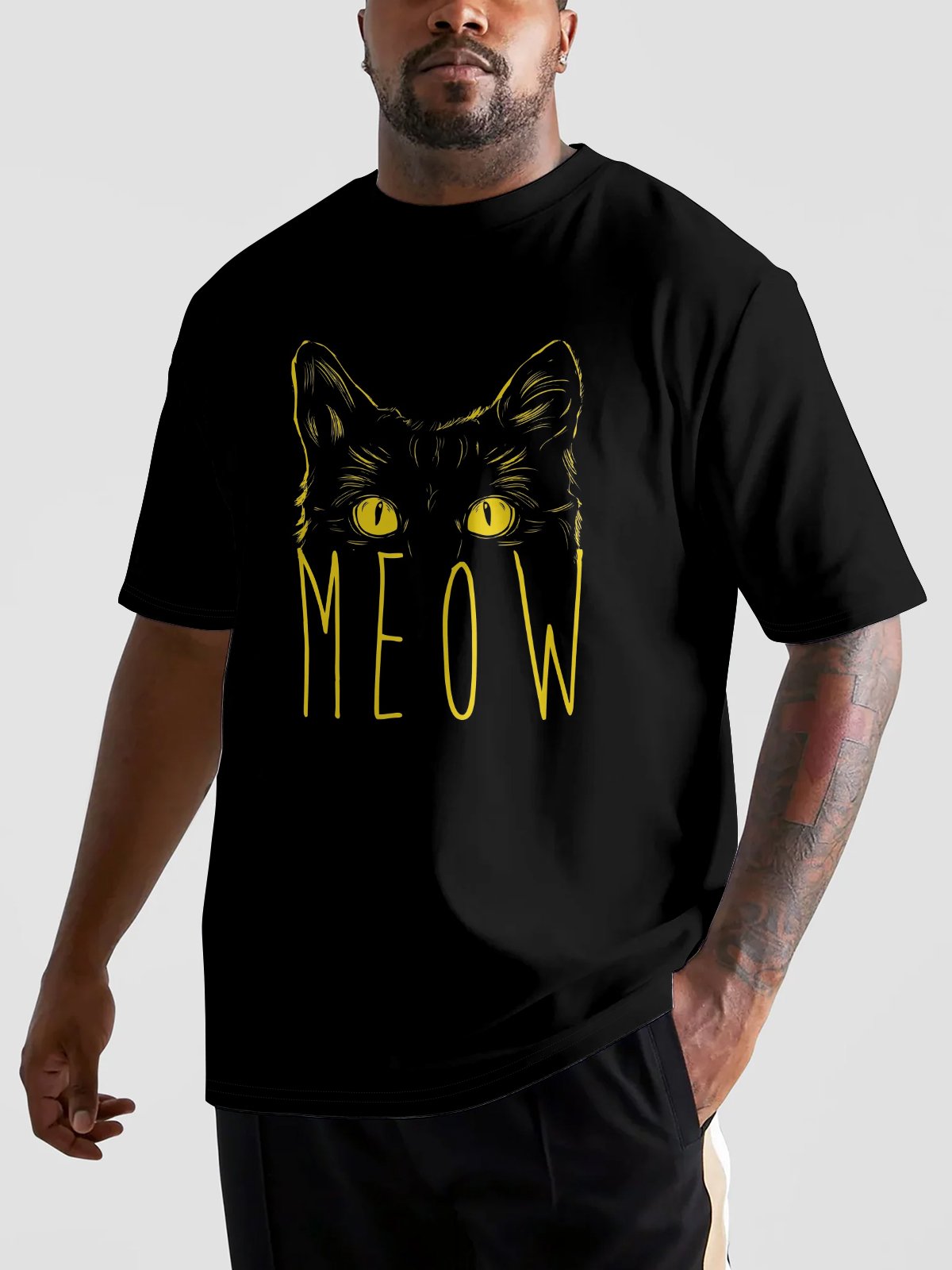 Hardaddy X Balazs Solti Men's Meow Cat Short Sleeve T-shirt Graphic Tee