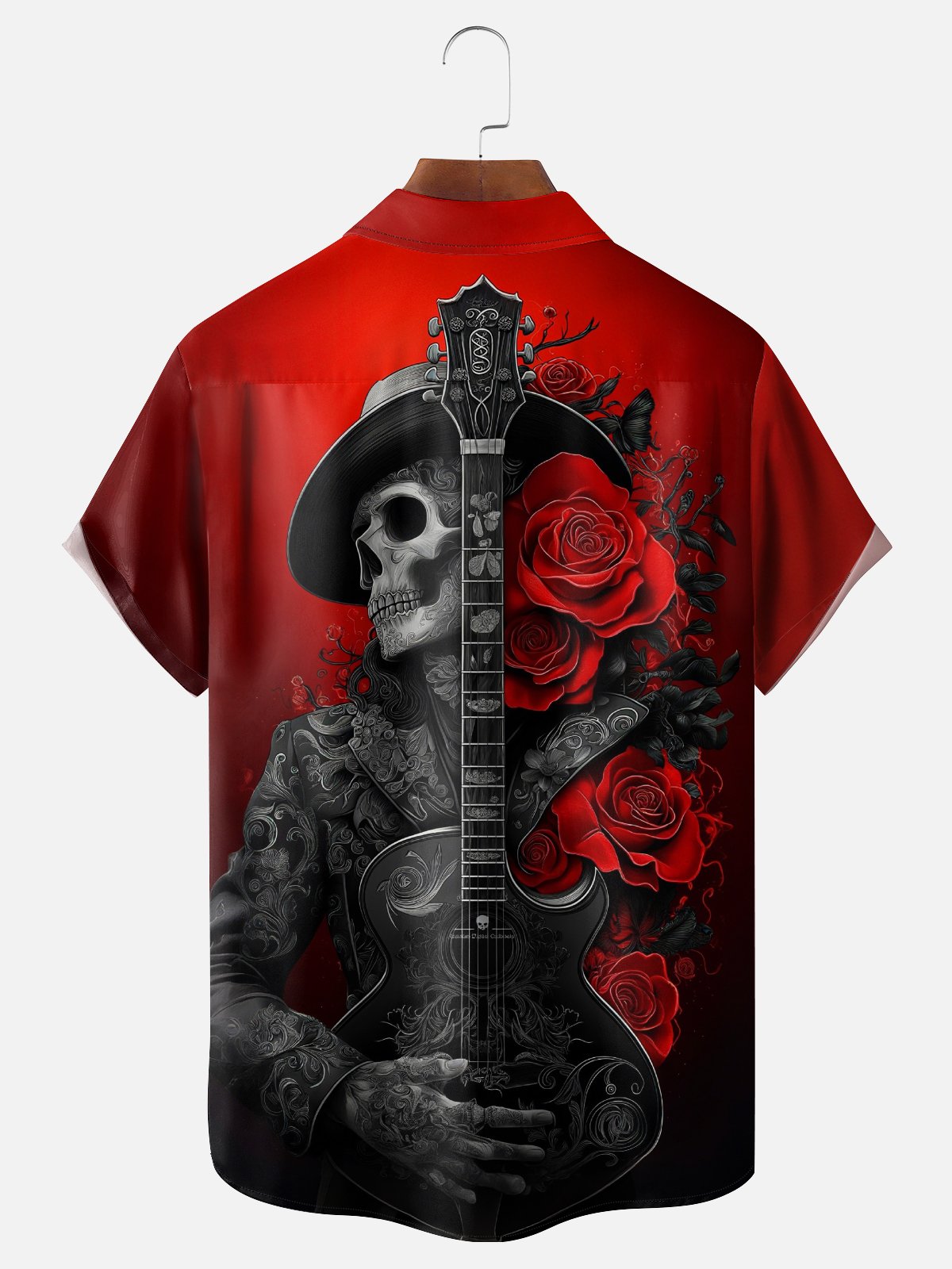 Moisture-wicking Music Rock Roll Skull Guitar Chest Pocket Casual Shirt