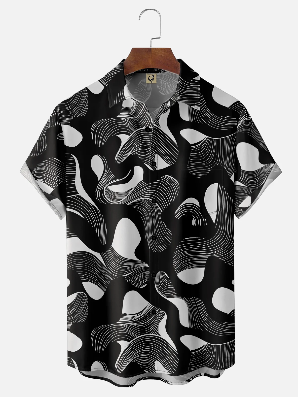 Moisture-wicking Art Abstract Lines Chest Pocket Casual Shirt