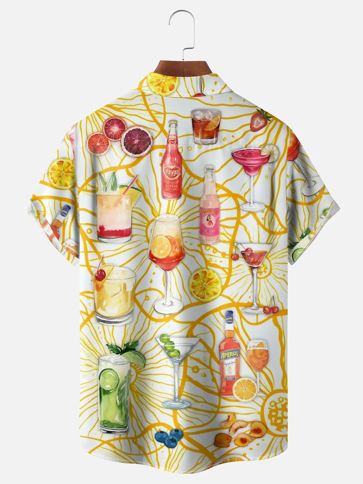 Moisture-wicking Cocktail Flowers Chest Pocket Hawaiian Shirt