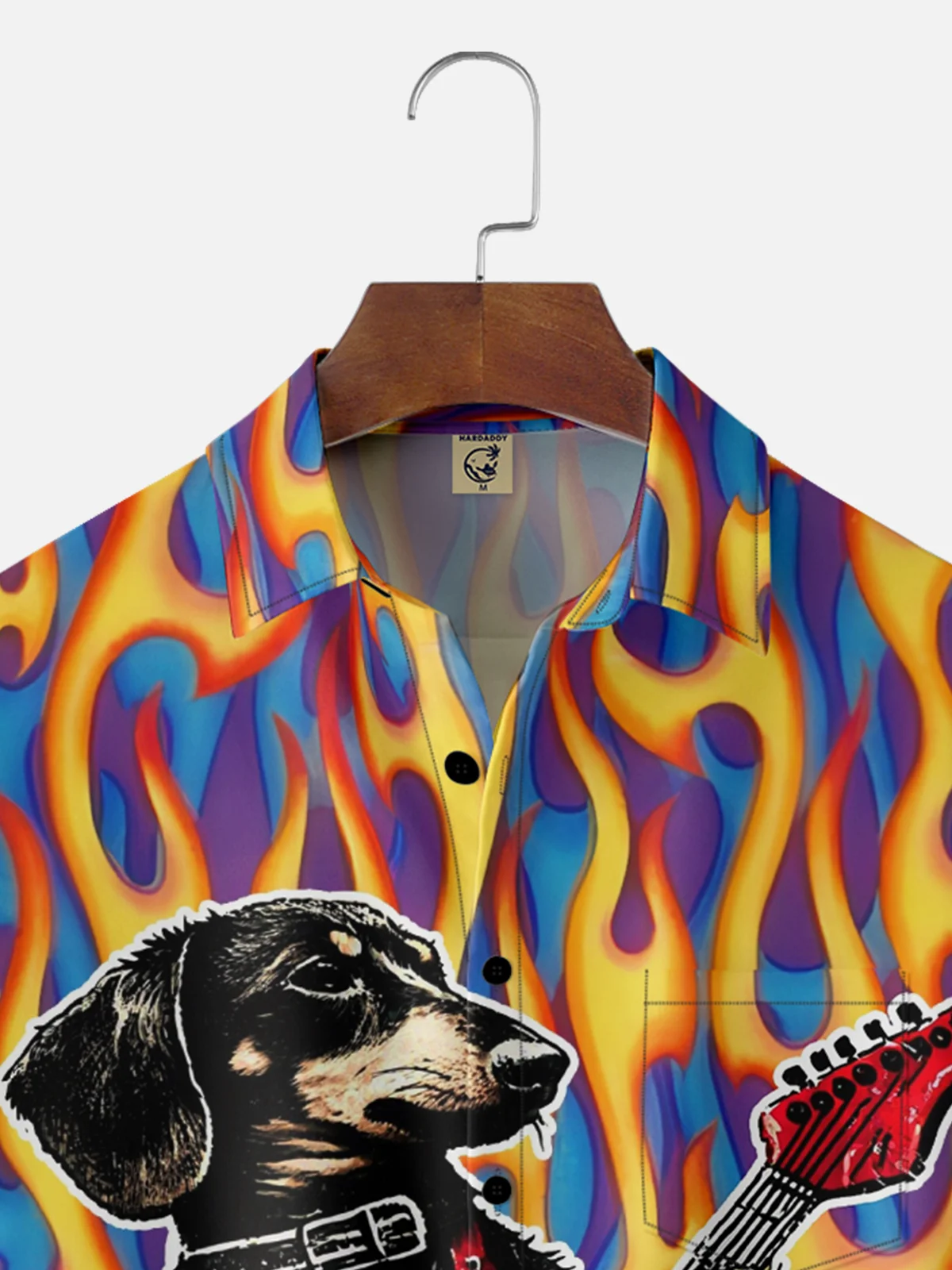 Moisture-wicking Rock Roll Music Guitar Dog Chest Pocket Casual Shirt