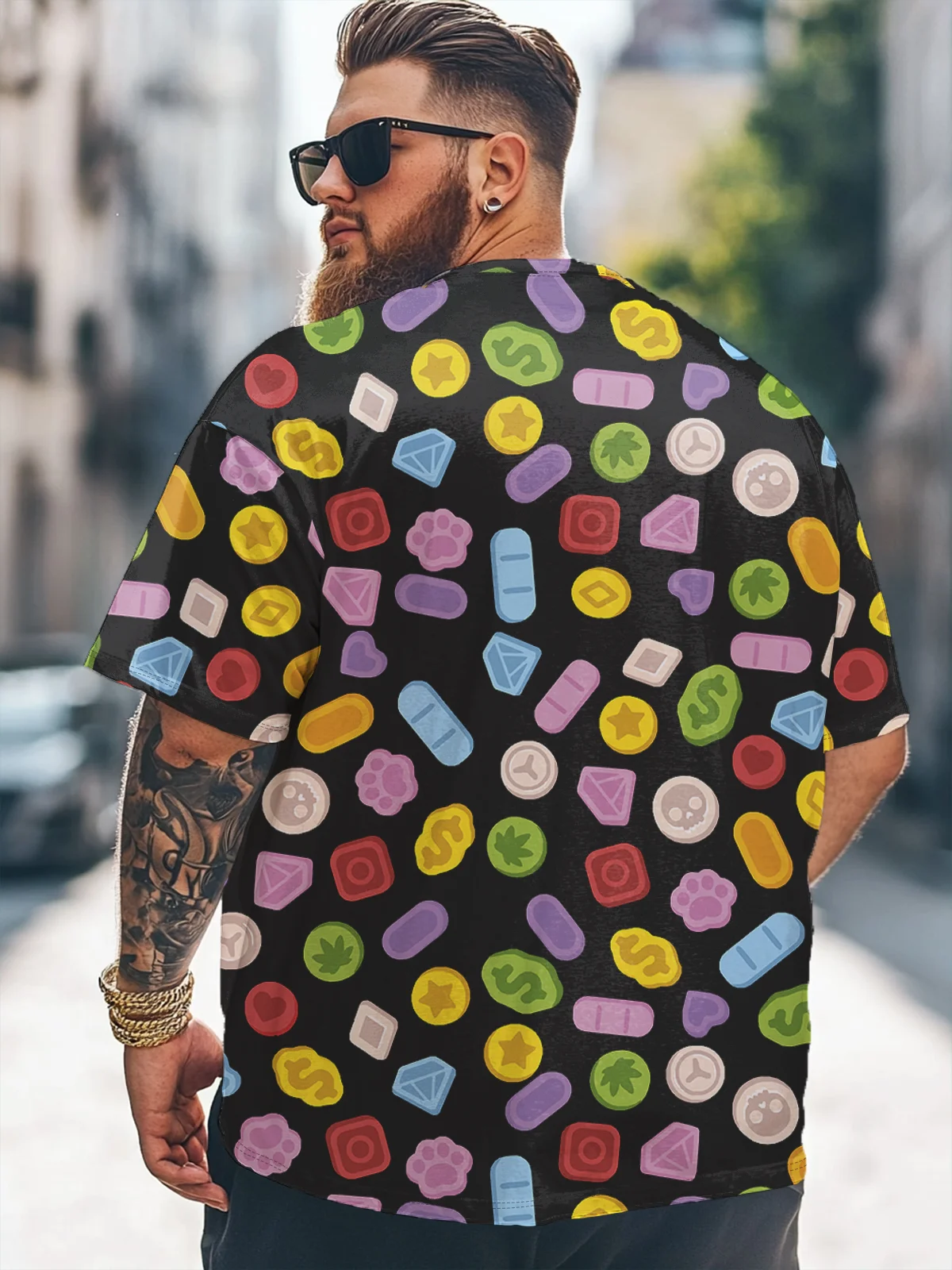 Hardaddy x Valentina Bjekovic Big Size Men's Funny Coin Symbol Multicolor Loose T-shirt