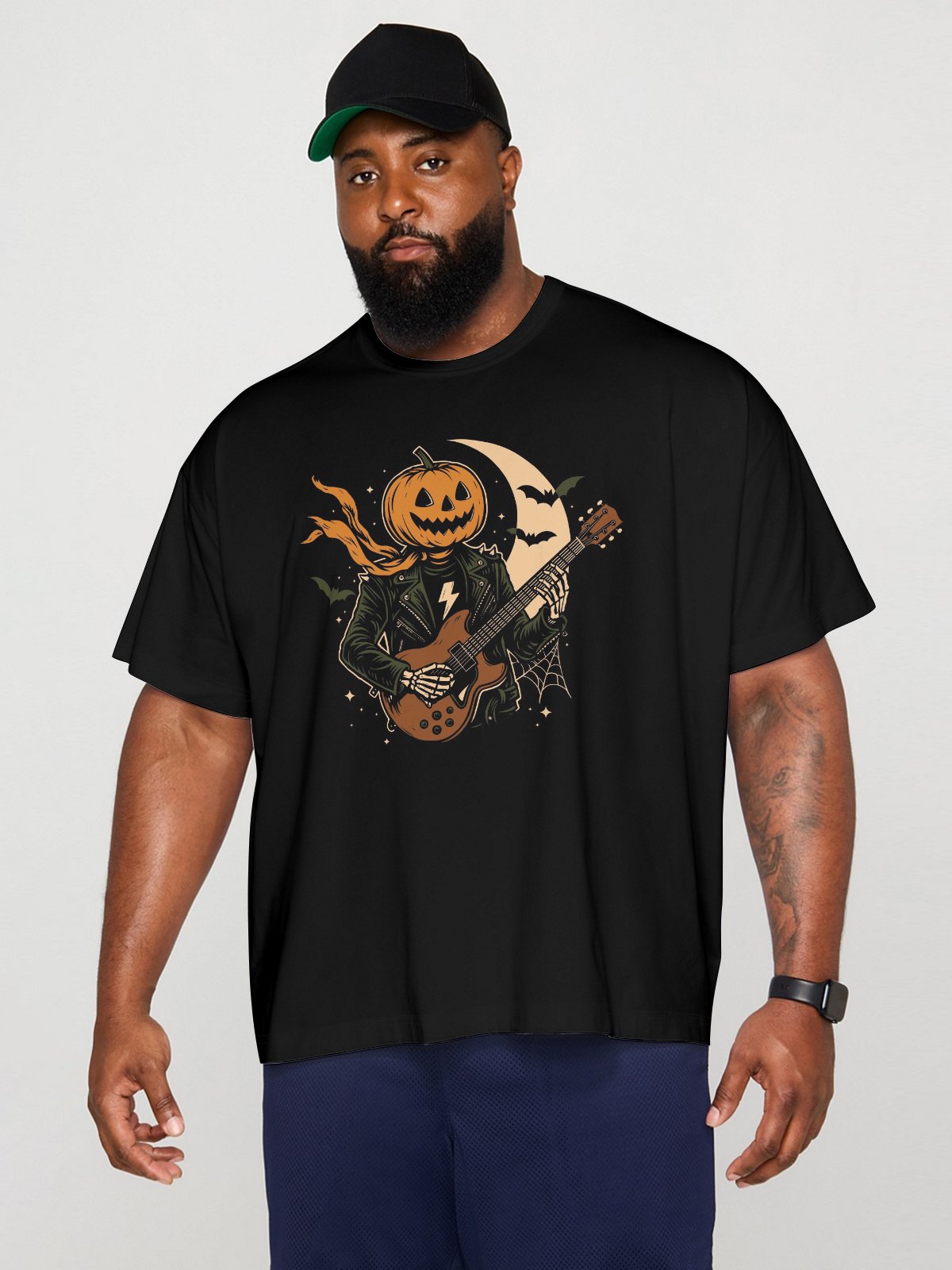 Hardaddy X Contatoeoli Studio Mens Halloween Pumpkin Guitar Short Sleeve T-shirt Graphic Tee
