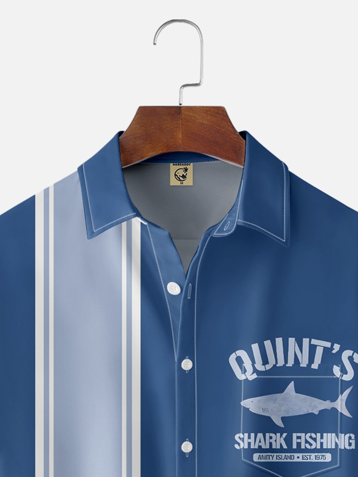 Tall Size Moisture-wicking Quint's Shark Fishing Chest Pocket Bowling Shirt