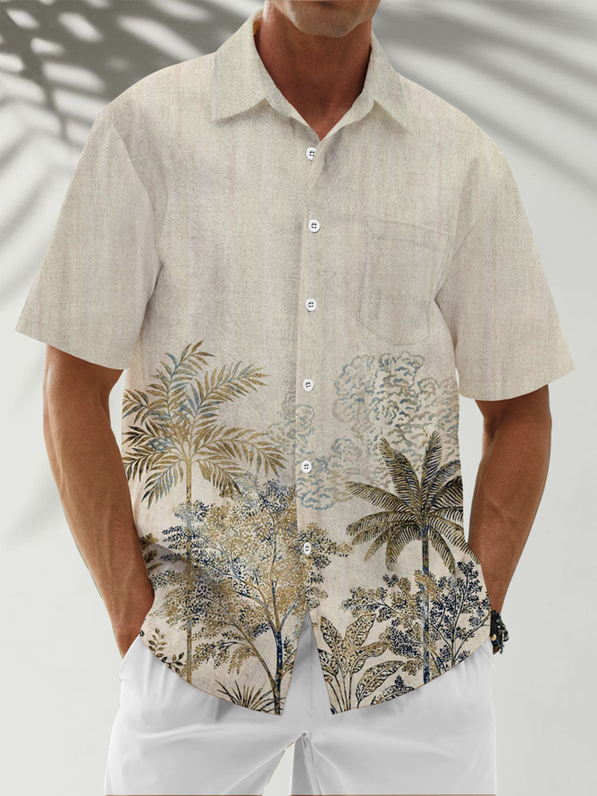Tall Size Moisture Wicking Coconut Tree Chest Pocket Hawaiian Shirt