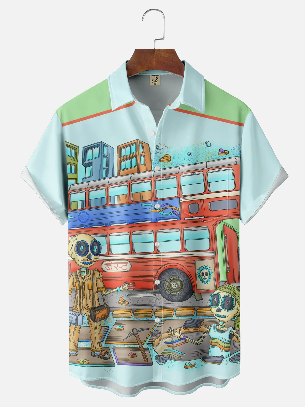 Hardaddy x Blucranium Moisture-wicking Fantastic Skull Bus Art Chest Pocket Casual Shirt
