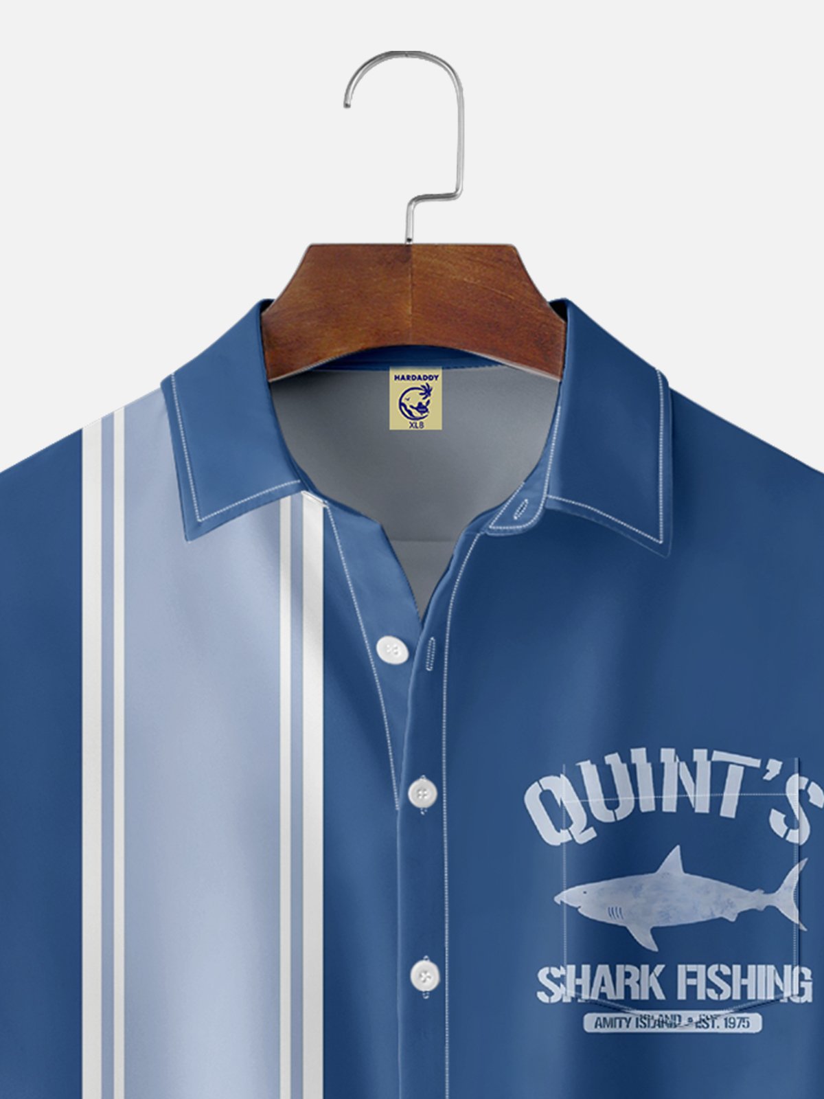 Big Size Moisture-wicking Quint's Shark Fishing Chest Pocket Bowling Shirt
