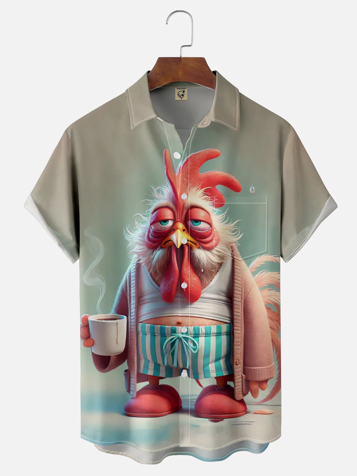 Moisture-wicking Early Morning Coffee Chicken Chest Pocket Casual Shirt