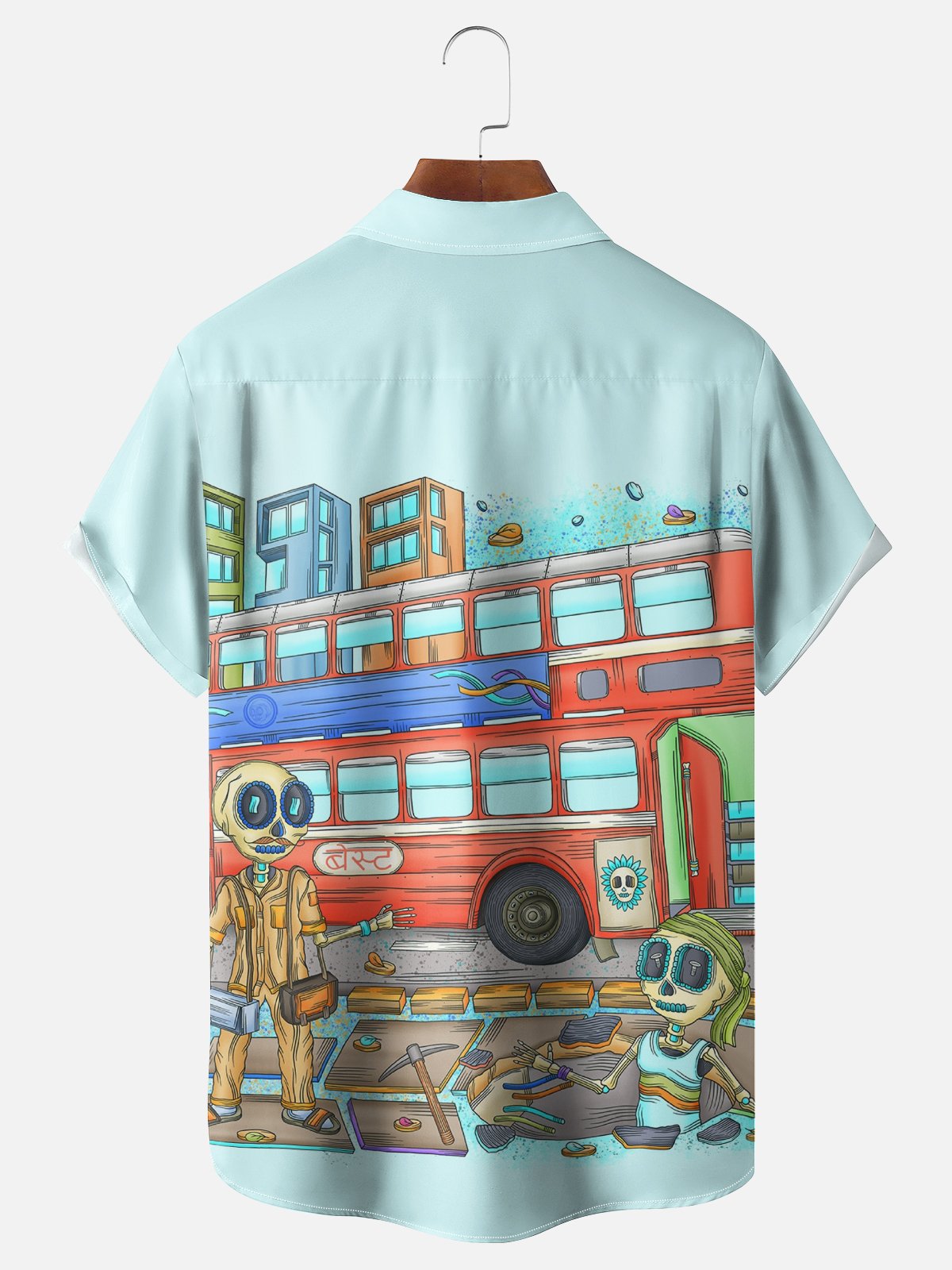 Hardaddy x Blucranium Moisture-wicking Fantastic Skull Bus Art Chest Pocket Casual Shirt