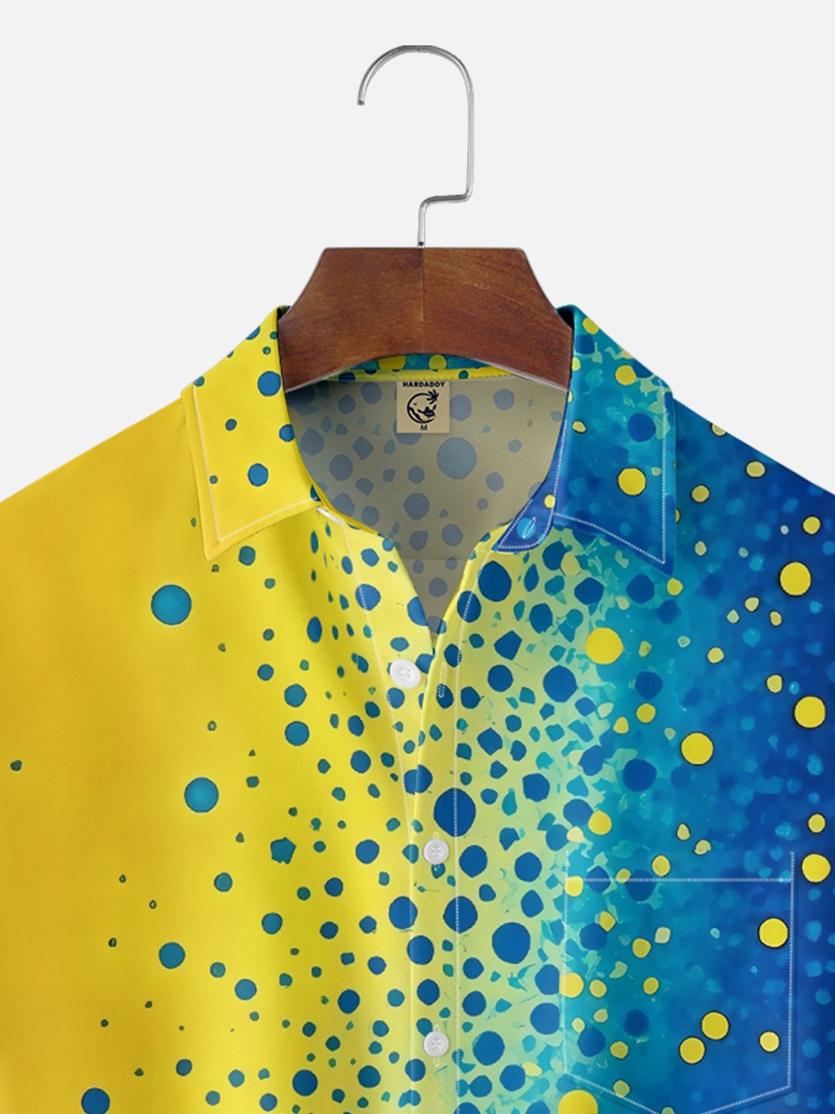 Moisture-wicking Avant-garde Blue and Yellow Abstract Print Chest Pocket Casual Shirt