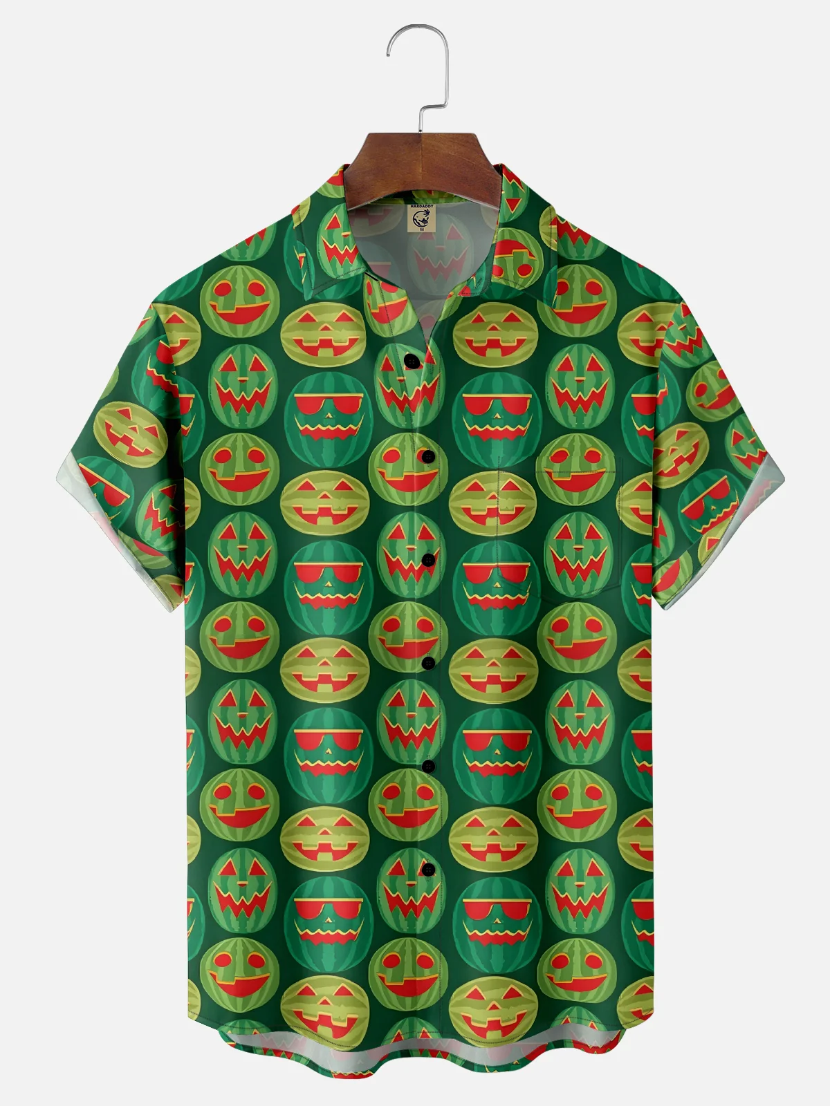 Moisture-wicking Fun Watermelon Halloween Chest Pocket Hawaiian Shirt