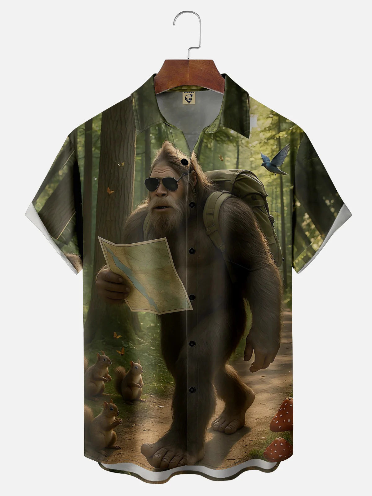Moisture-wicking Bigfoot Forest Tour Chest Pocket Hawaiian Shirt