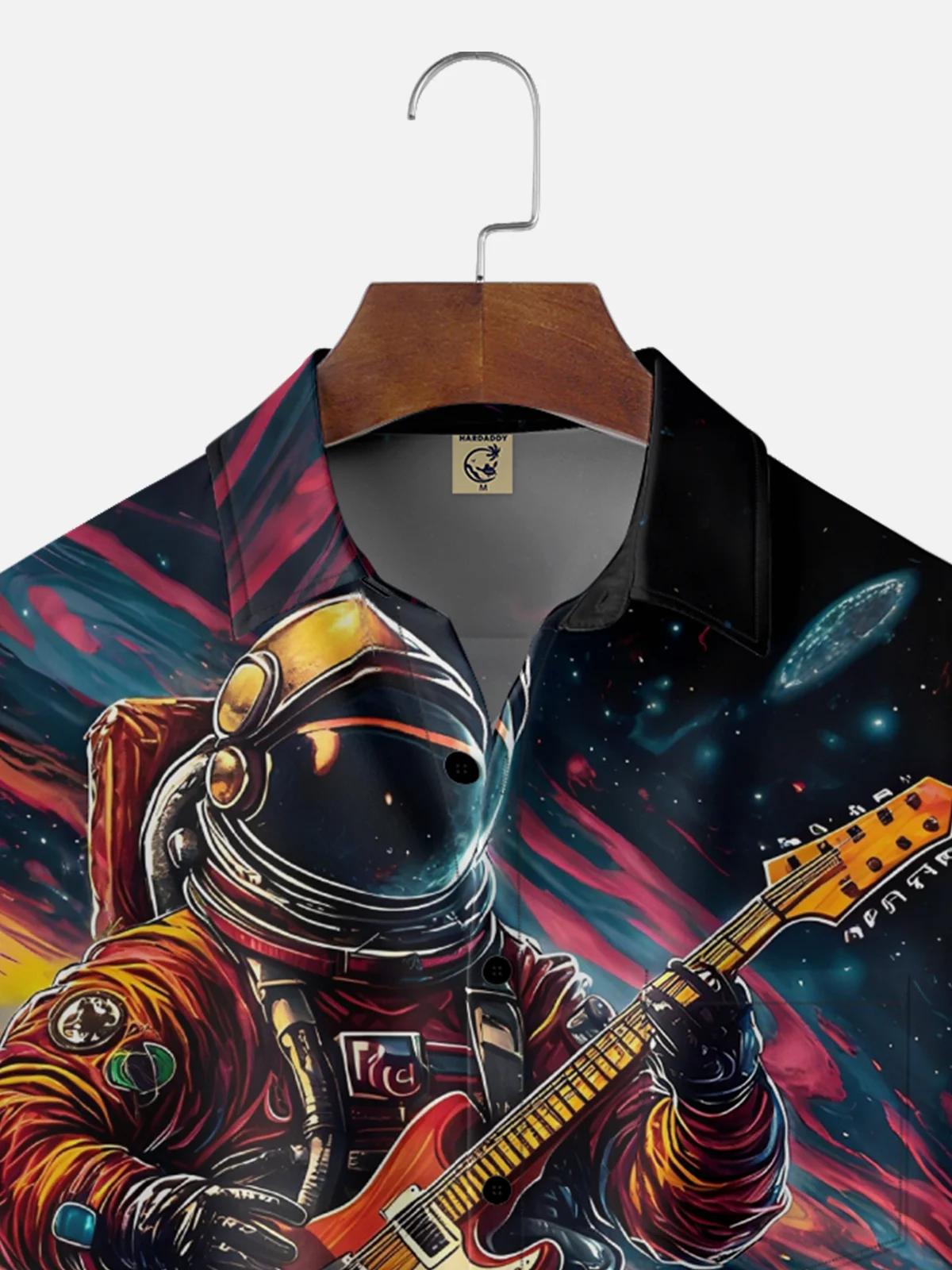 Moisture Wicking Music Guitar Astronaut Chest Pocket Hawaiian Shirt