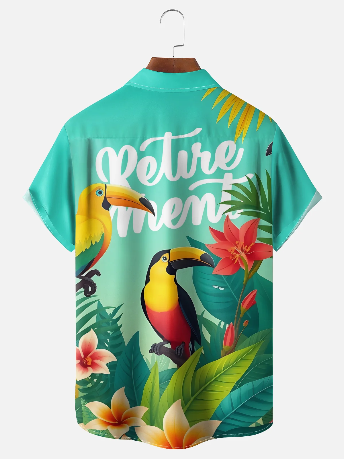 Moisture-wicking Palm Tree Toucan Parrots Retirement Life Chest Pocket Hawaiian Shirt