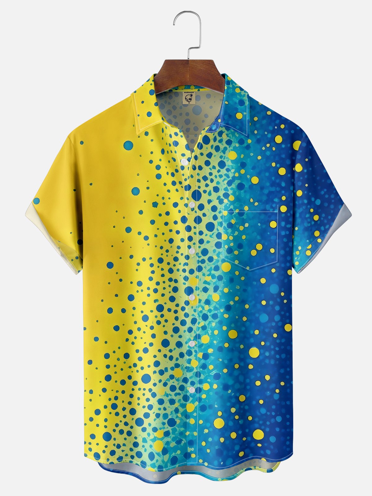 Moisture-wicking Avant-garde Blue and Yellow Abstract Print Chest Pocket Casual Shirt