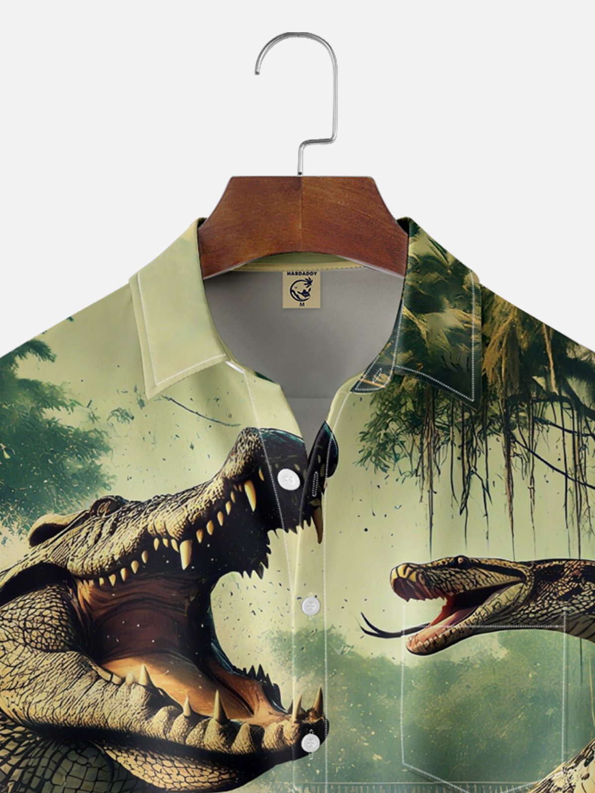 Moisture-wicking Alligator vs. Python Swamp Art Chest Pocket Hawaiian Shirt