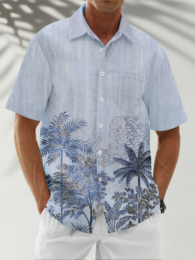 Tall Size Moisture Wicking Coconut Tree Chest Pocket Hawaiian Shirt