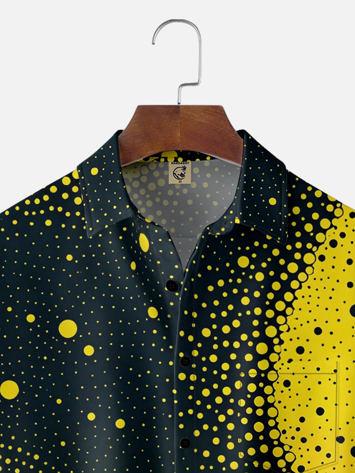 Moisture-wicking Fun Black and Yellow Abstract Print Chest Pocket Casual Shirt