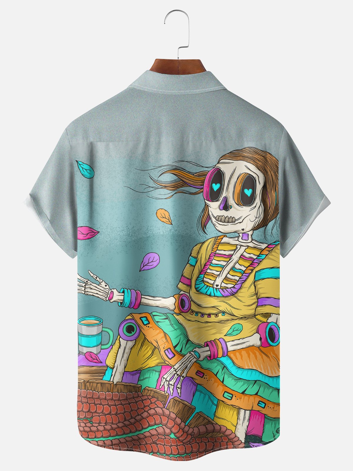 Hardaddy x Blucranium Moisture-wicking Fantastic Skeleton Lady Illustration Art Chest Pocket Casual Shirt