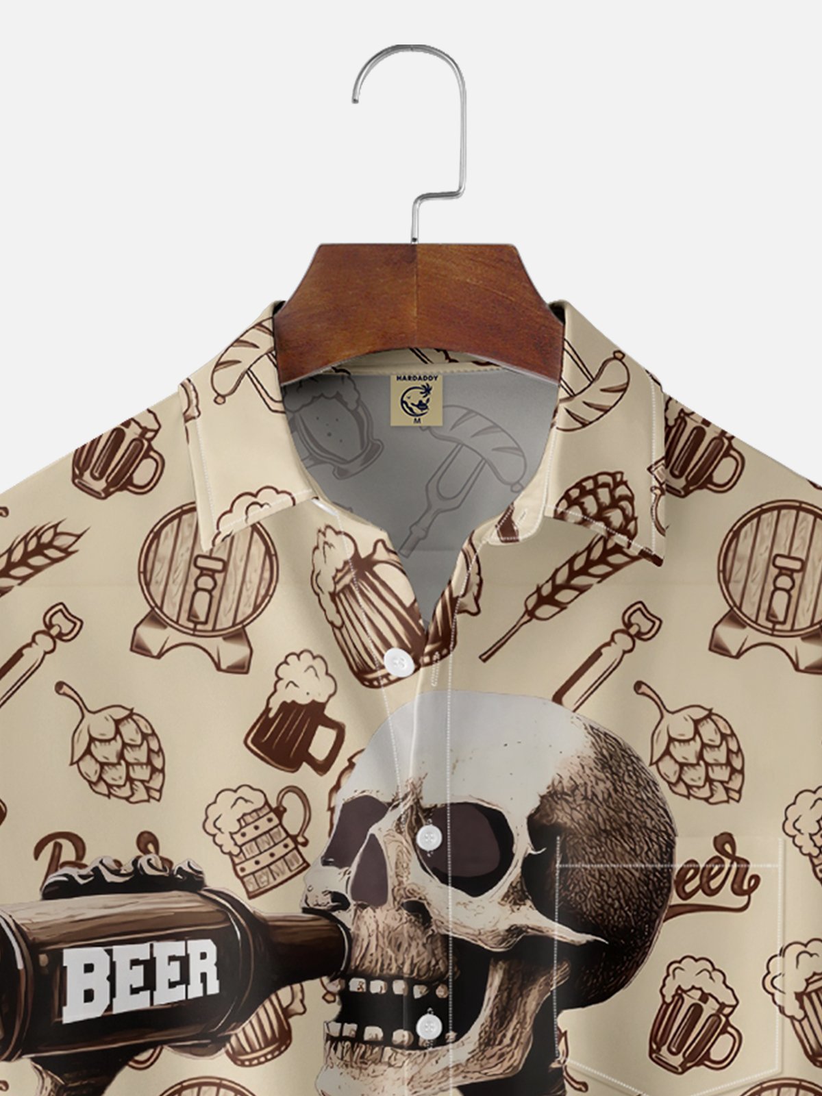 Moisture-wicking Fun Oktoberfest Skull Art Chest Pocket Casual Shirt