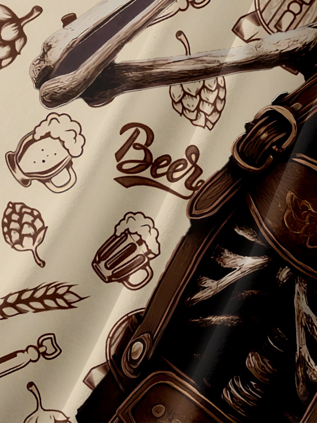 Moisture-wicking Fun Oktoberfest Skull Art Chest Pocket Casual Shirt