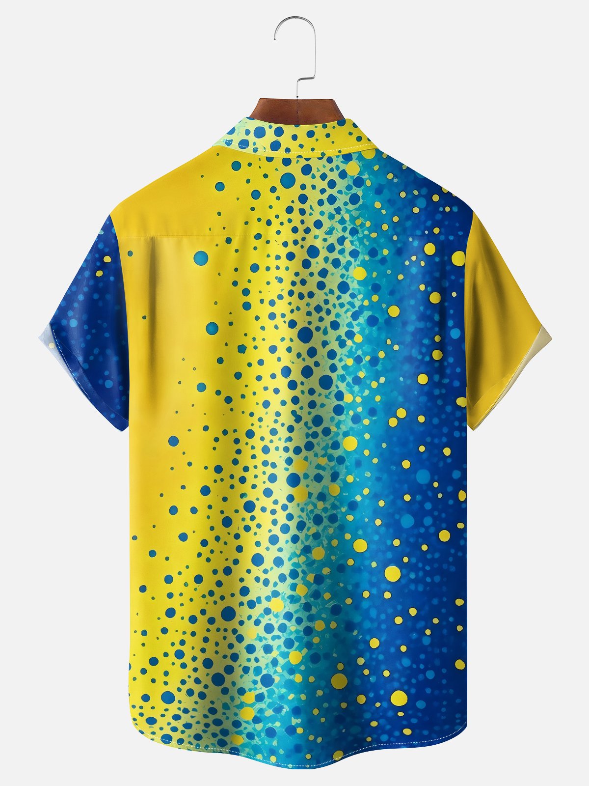 Moisture-wicking Avant-garde Blue and Yellow Abstract Print Chest Pocket Casual Shirt