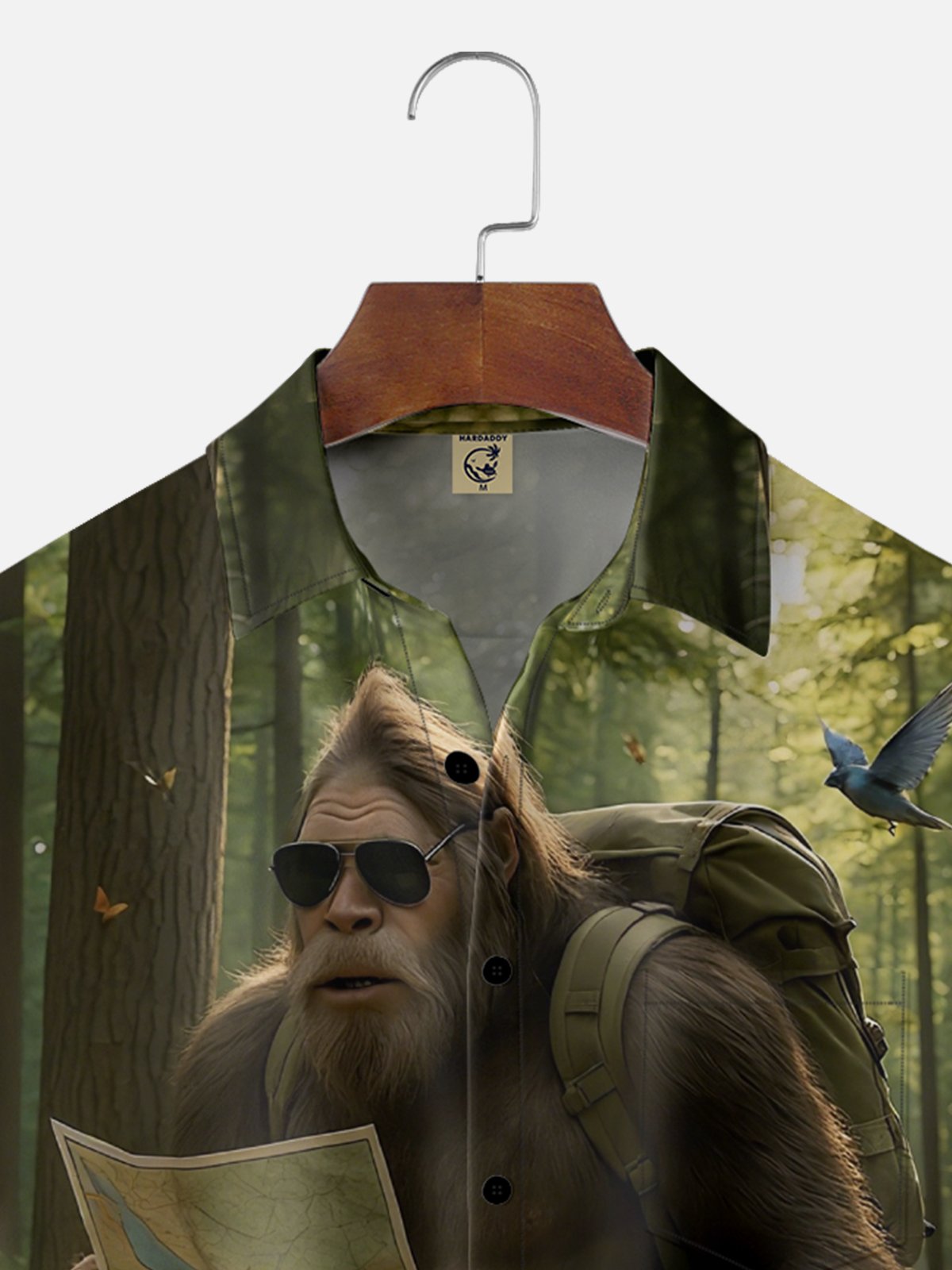 Moisture-wicking Bigfoot Forest Tour Chest Pocket Hawaiian Shirt