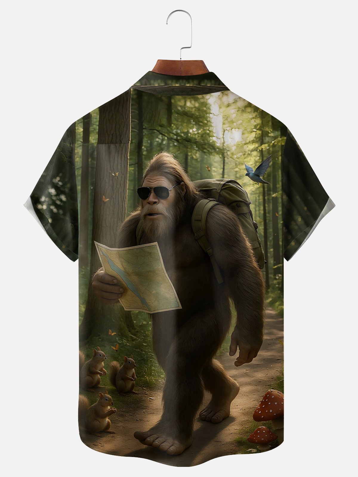 Moisture-wicking Bigfoot Forest Tour Chest Pocket Hawaiian Shirt