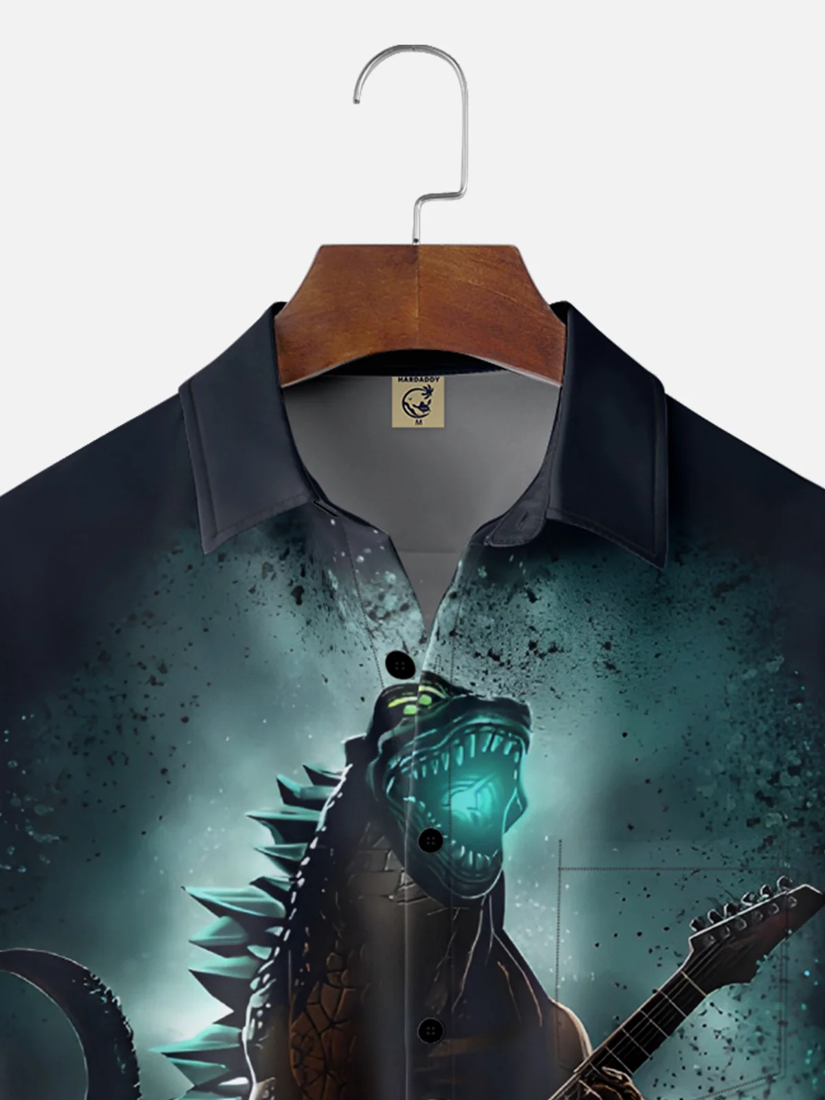 Moisture Wicking Music Guitar Dinosaur Chest Pocket Hawaiian Shirt