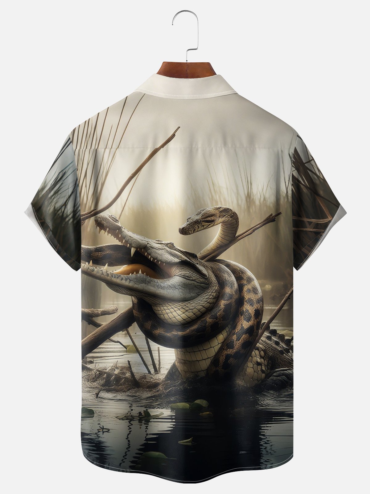 Moisture-wicking Alligator vs. Python Swamp Chest Pocket Hawaiian Shirt