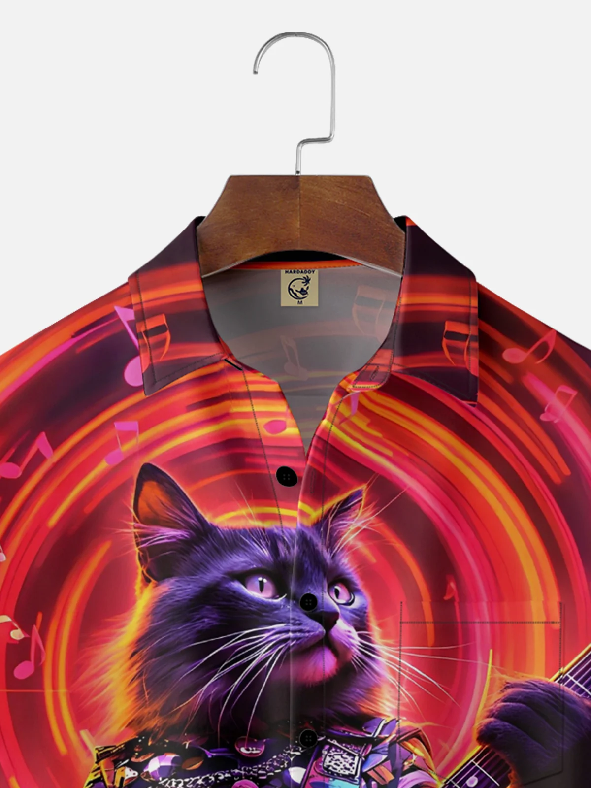 Moisture Wicking Music Guitar Cat Chest Pocket Hawaiian Shirt