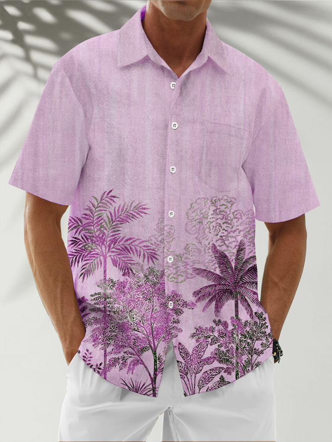 Tall Size Moisture Wicking Coconut Tree Chest Pocket Hawaiian Shirt