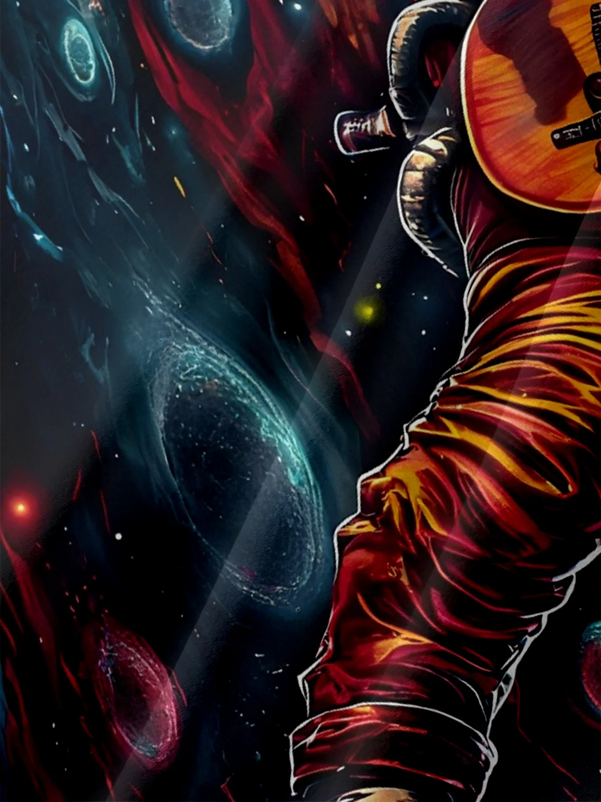 Moisture Wicking Music Guitar Astronaut Chest Pocket Hawaiian Shirt