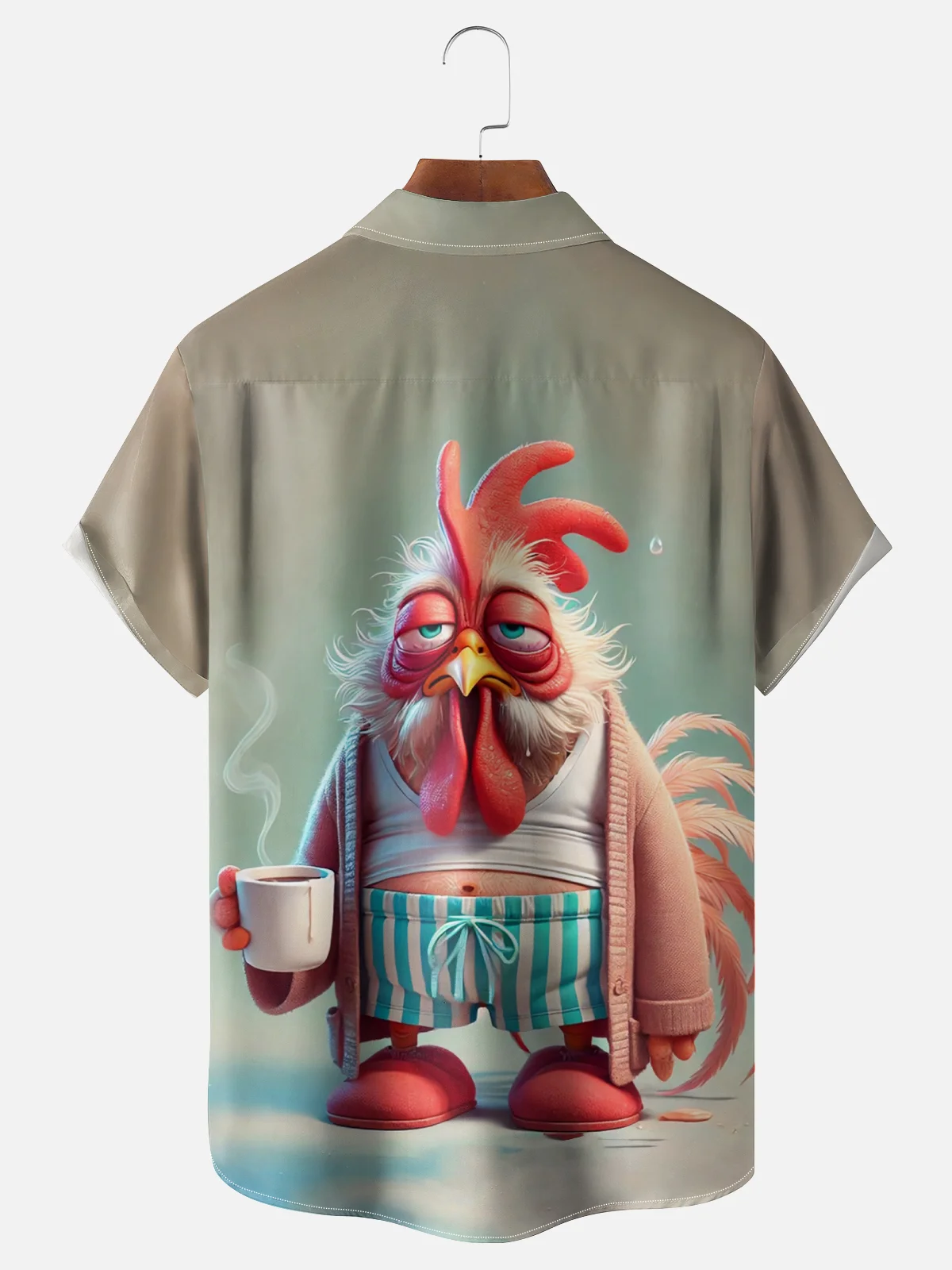 Moisture-wicking Early Morning Coffee Chicken Chest Pocket Casual Shirt