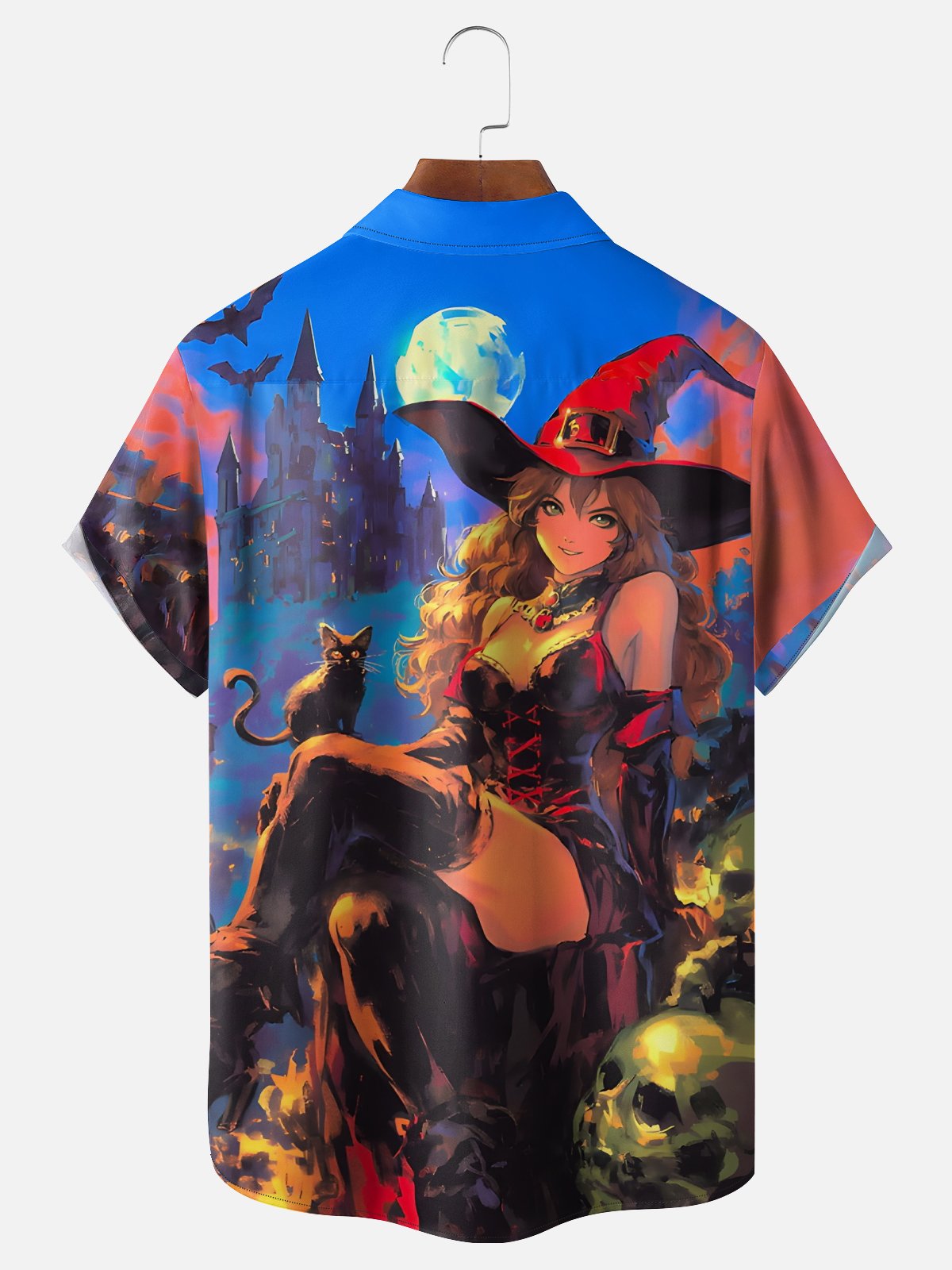 Moisture Wicking Halloween Witch Chest Pocket Hawaiian Shirt