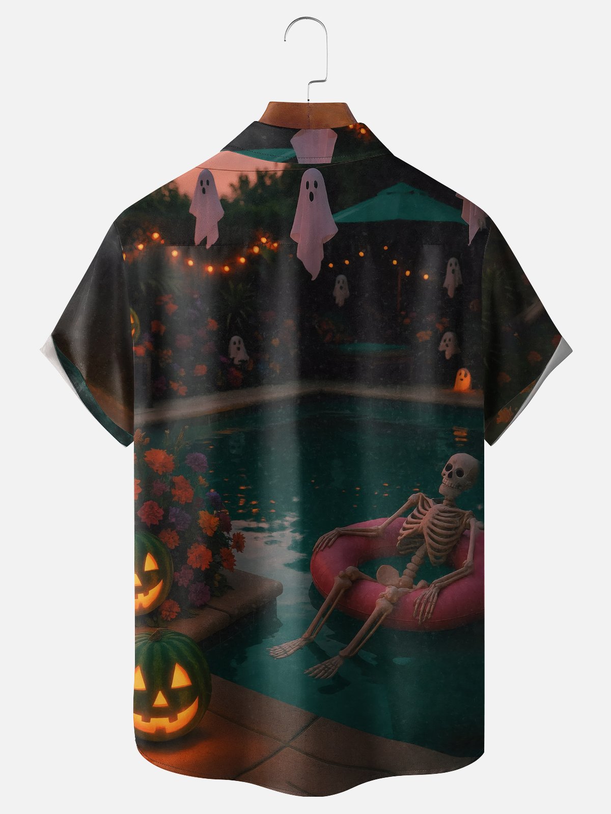 Moisture-wicking Funny Watermelon Skull Halloween Chest Pocket Hawaiian Shirt