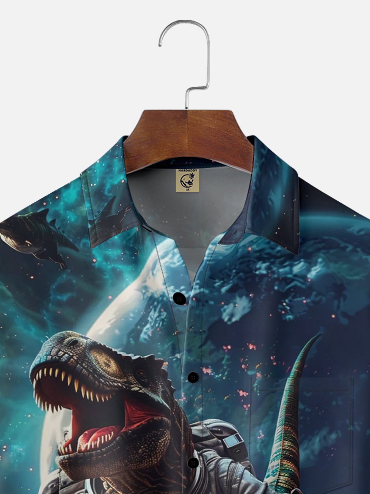 Moisture-wicking Dinosaur Astronaut Fun Chest Pocket Casual Shirt